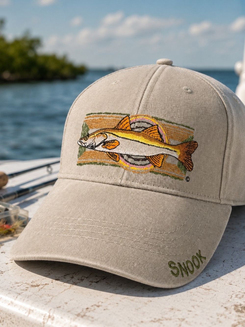 Flying Fisherman Snook Fishing Hat Khaki Embroidered Fish Cap NWT